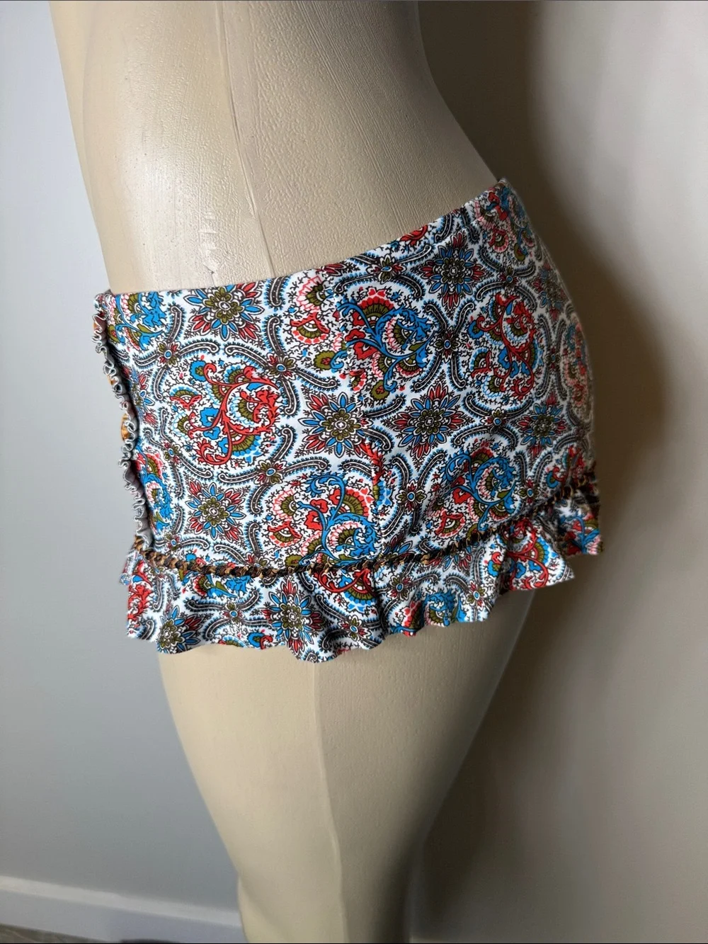 Lucky Brand Paisley Ruffle Bikini Bottoms - Orange, Blue, Brown, Cream